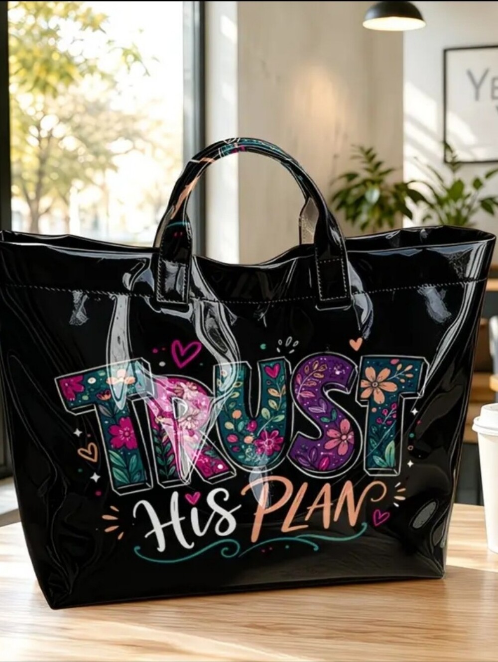 Women Inspiration Trust His Plan PVC Tote Hand Bag